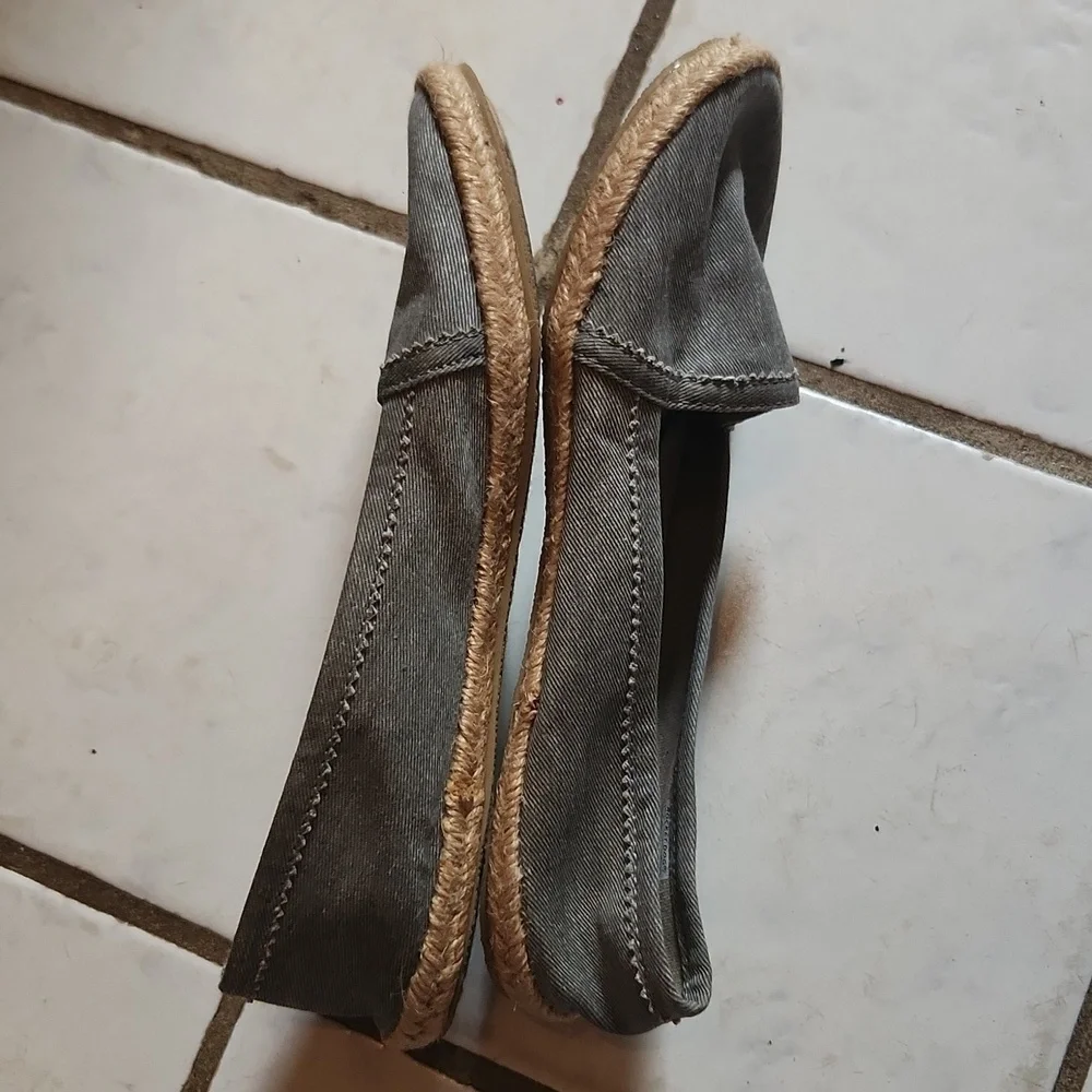 Rocket Dog Shoes Womens Size 6.5 Denim Espadrille Flats Slide On Blue Tan White